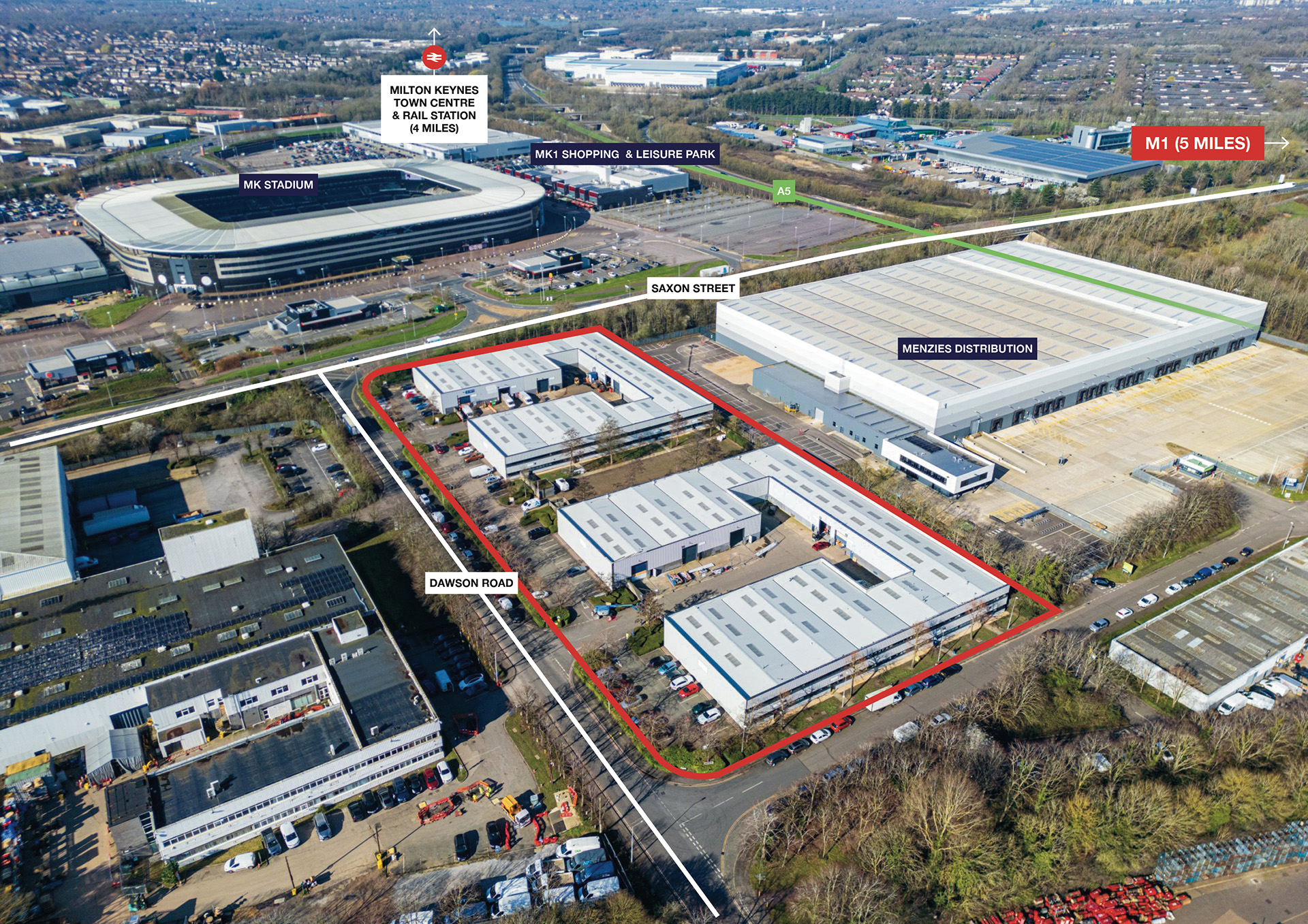 Dawson & Clarke Road, Milton Keynes aerial view
